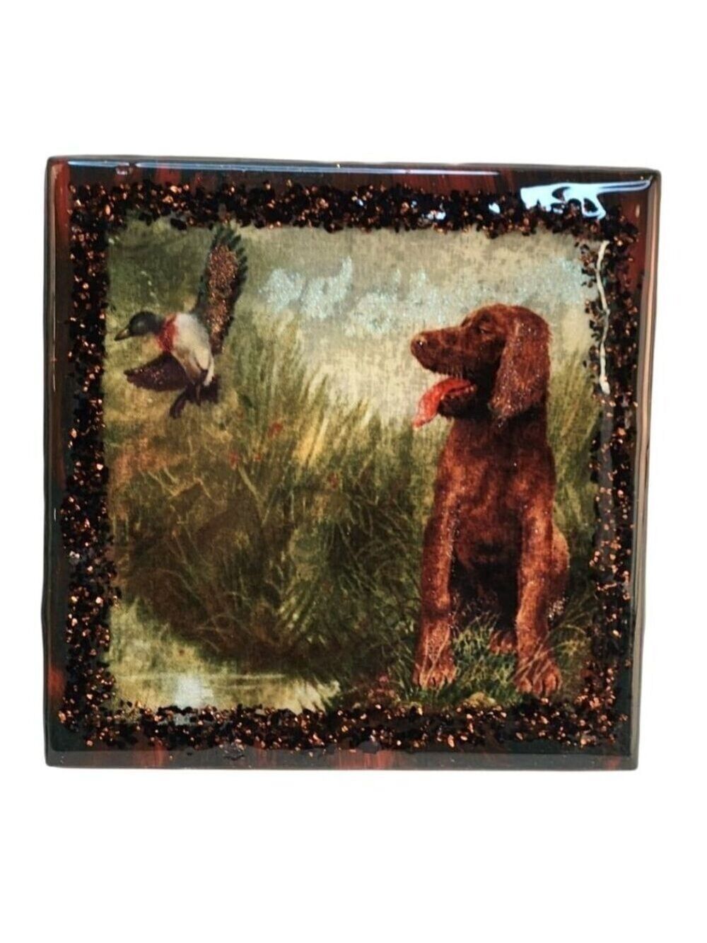 Dog Bird Ceramic Resin Glass Coaster Tiles Set Of 2 - Picture 3 of 15